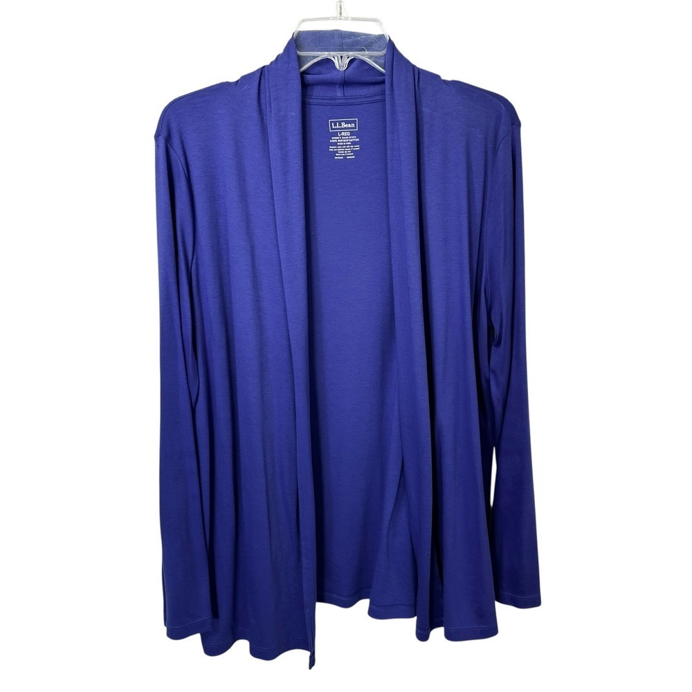 LL Bean Large Cardigan Shrug Pima Cotton Open Front Blue Office Capsule 1459